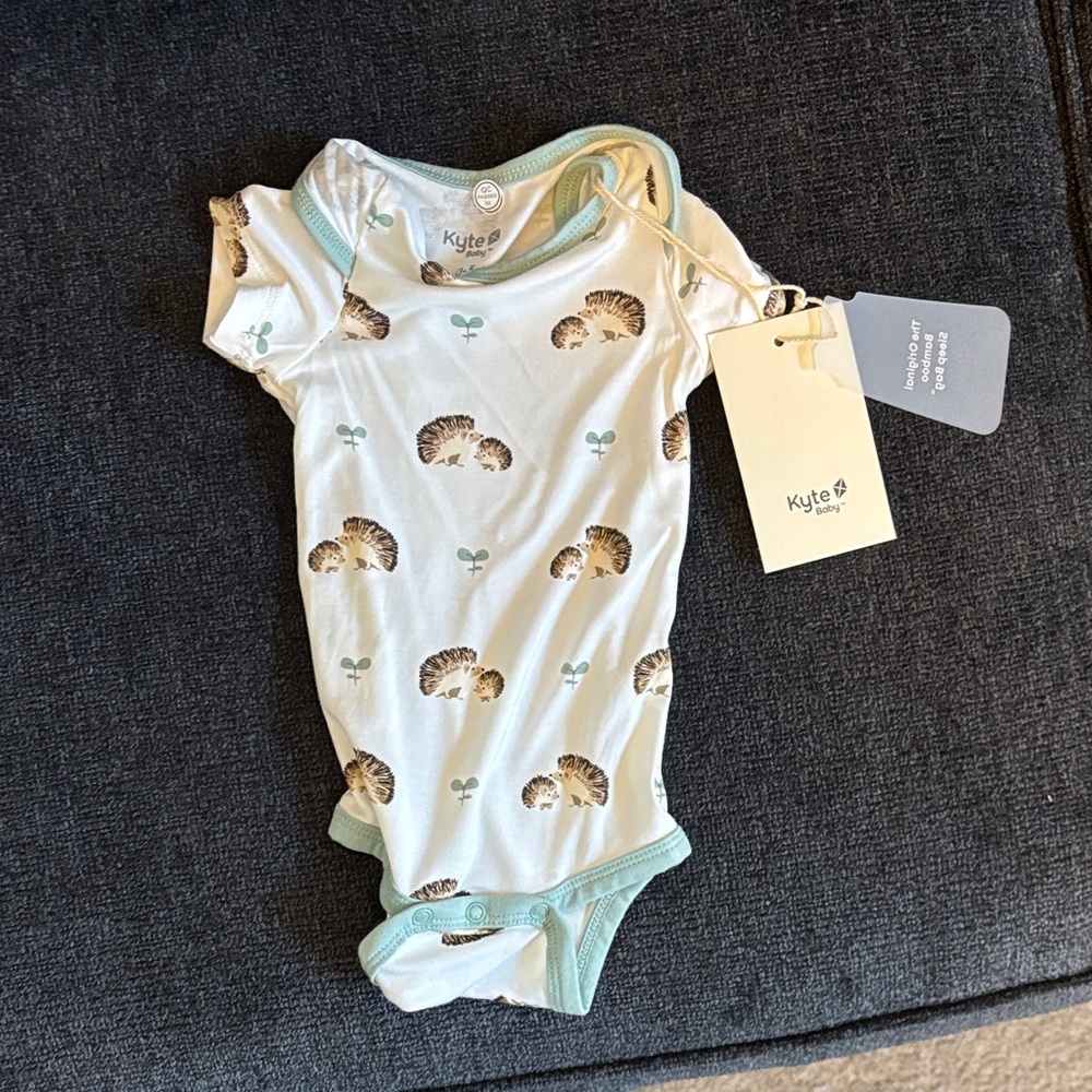 Kyte BABY Cream and Green Hedgehog Bodysuit